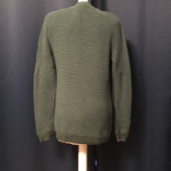 Green Ribbed Mens 100% Cotton Crewneck Pullover Sweater - Picture 2 of 2